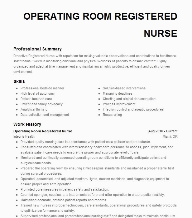 Operating Room Registered Nurse Resume Sample Best Operating Room Registered Nurse Resume Example