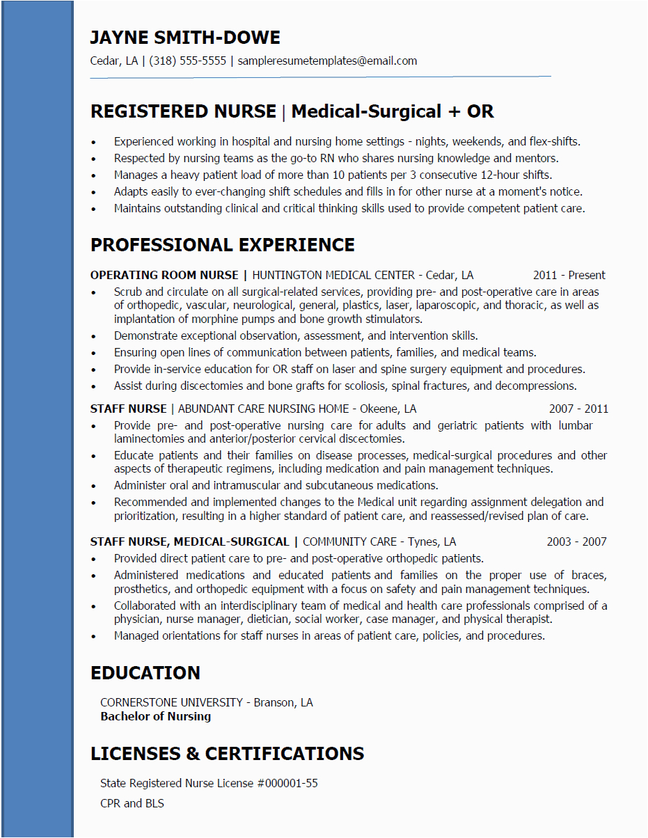 Operating Room Registered Nurse Resume Sample Operating Room or Nurse Rn Resume