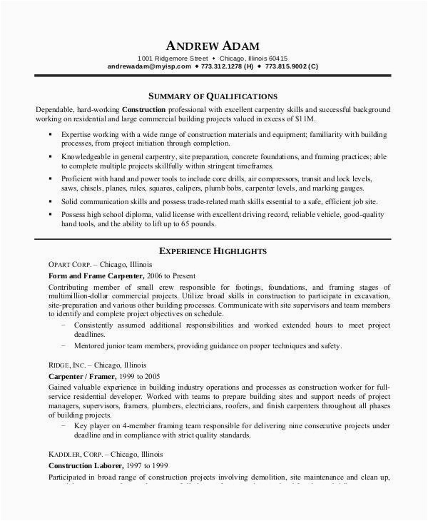 Printable Sample Resume for Construction Worker Printable Resume Template 37 Free Word Pdf Documents Download