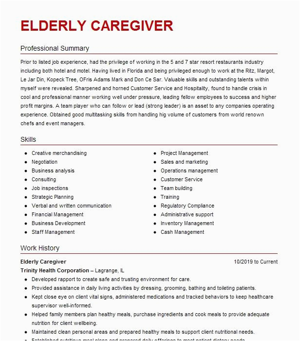 Private Caregiver for Elderly Resume Samples Elderly Caregiver Resume Example as Close as Family fort Payne Alabama