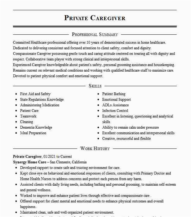 Private Caregiver for Elderly Resume Samples Private Caregiver Resume Example Karen Brenner Austin Texas