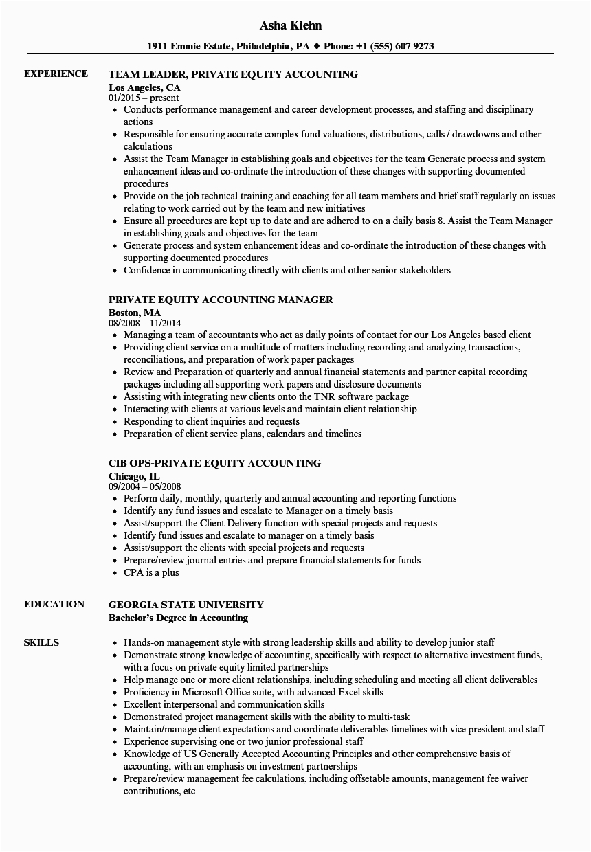 Private Equity Fund Accountant Resume Sample Georgia Accounting Jobs