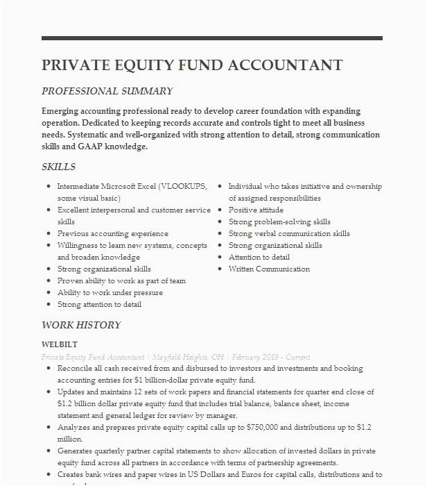 Private Equity Fund Accountant Resume Sample Hybrid Private Equity Fund Accountant associate Resume Example