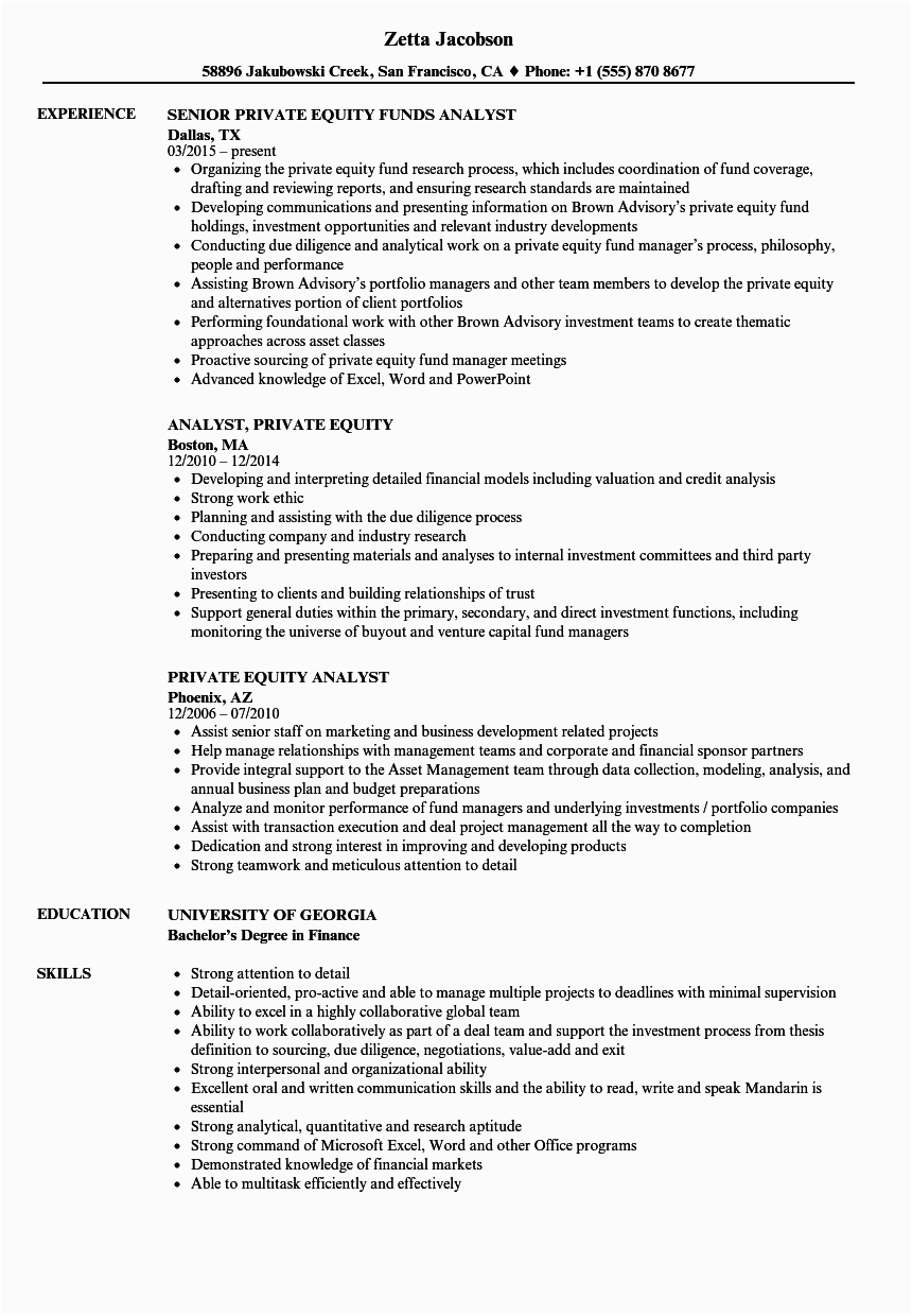 Private Equity Real Estate Resume Sample Private Equity Analyst Resume Samples