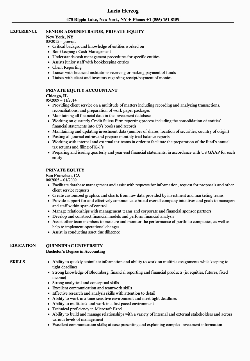 Private Equity Real Estate Resume Sample Private Equity Resume Samples