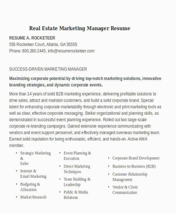Real Estate Marketing Manager Resume Sample 30 Simple Marketing Resume Templates Pdf Doc