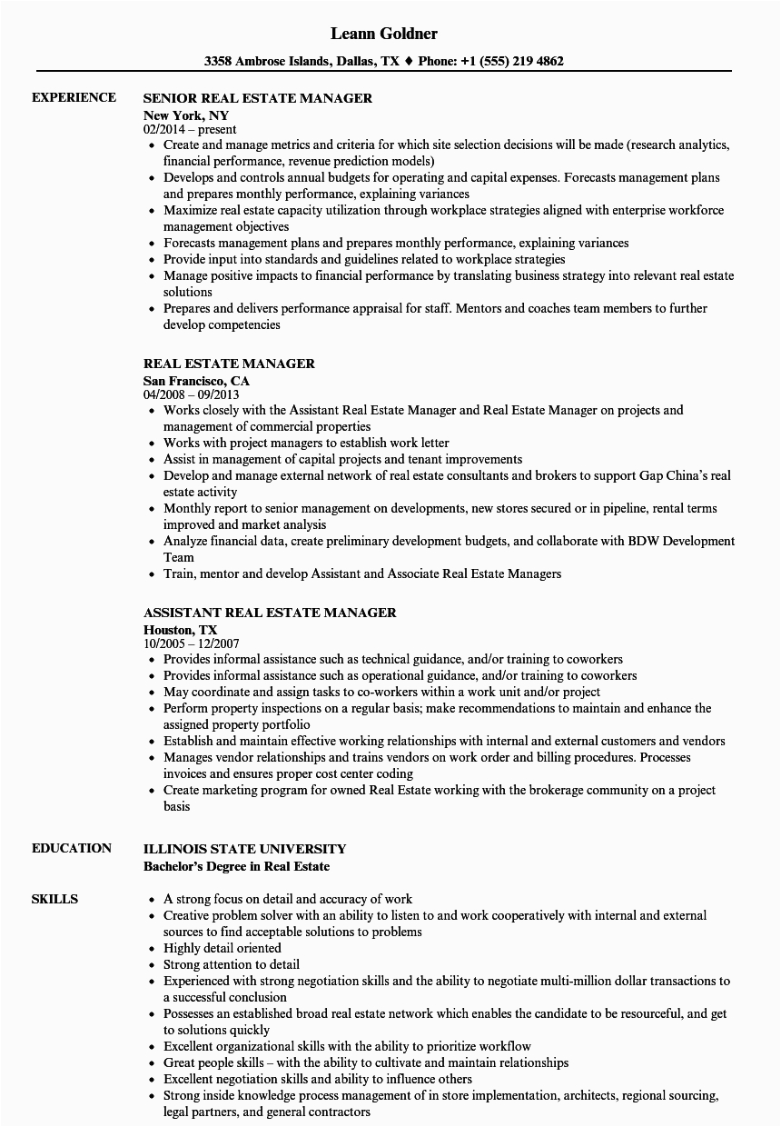 Real Estate Office Manager Sample Resume Real Estate Manager Resume Samples