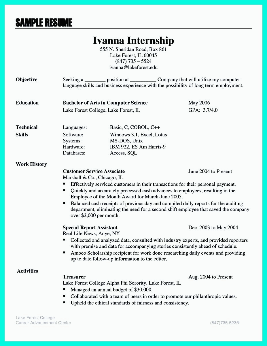 Resume for Computer Job Sample format the Best Puter Science Resume Sample Collection