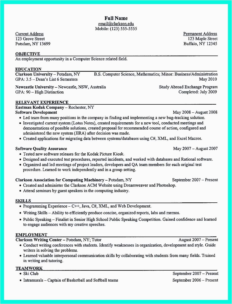 Resume for Computer Job Sample format the Best Puter Science Resume Sample Collection