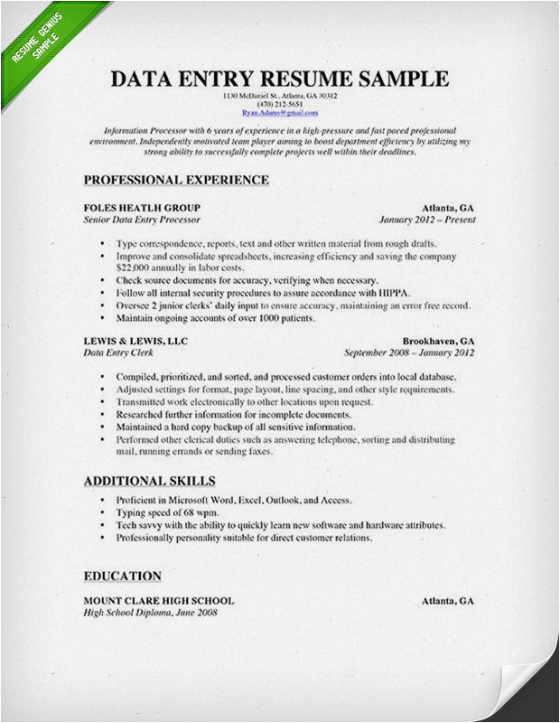 Resume for Data Entry Position Sample Data Entry Resume Sample Resume Writing Pinterest