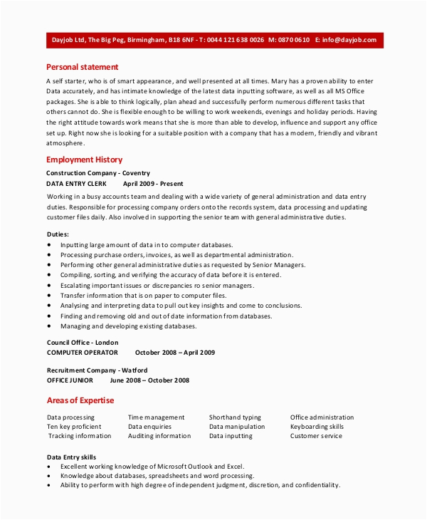 Resume for Data Entry Position Sample Free 14 Sample Data Entry Resume Templates In Pdf Ms Word