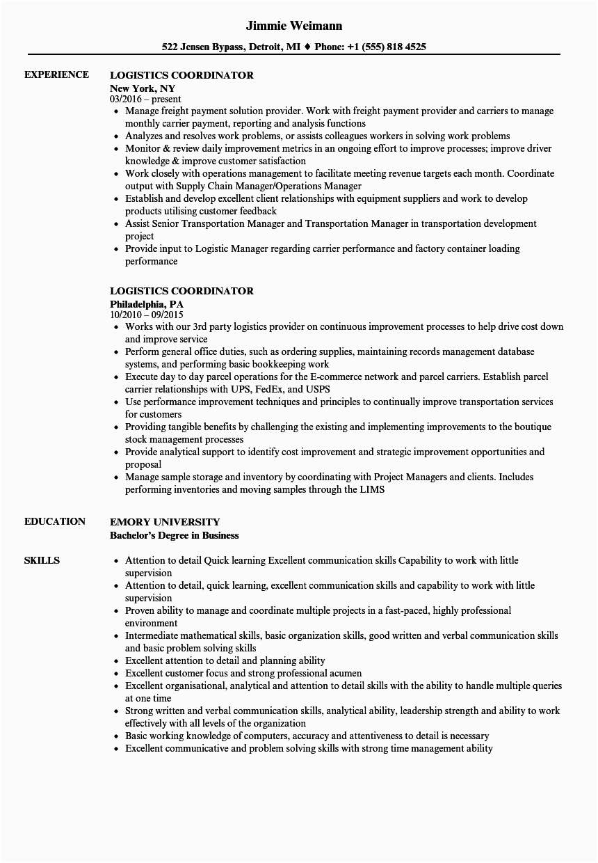 Resume Sample for A 3pl Company Logistics Coordinator Resume