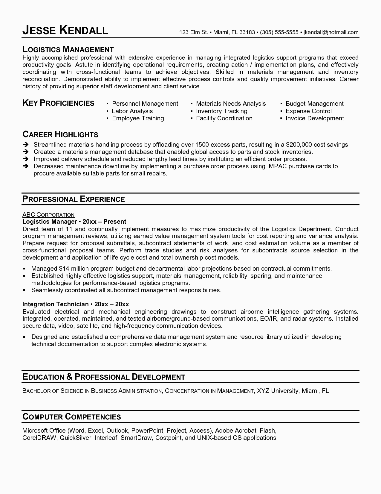 Resume Sample for A 3pl Company Logistics Manager Resume Example