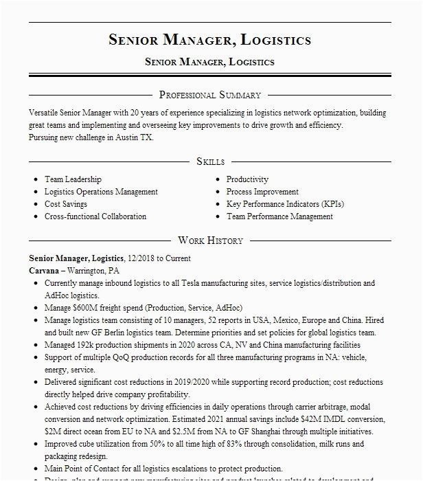 Resume Sample for A 3pl Company Manager Service Logistics 3pl Resume Example Pany Name Littleton
