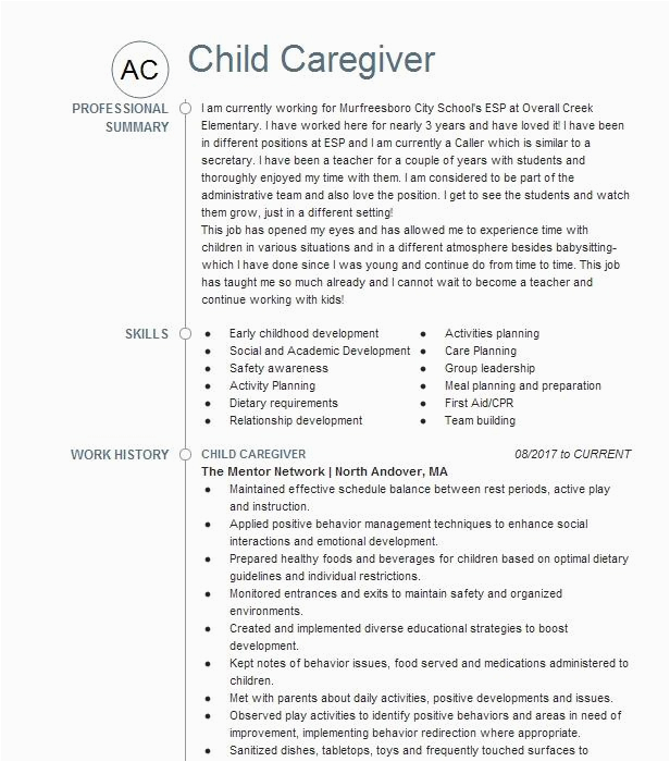 Resume Sample for A Child Caregiver Child Caregiver Resume Example Ywca Detroit Trenton Michigan