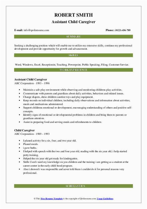 Resume Sample for A Child Caregiver Child Caregiver Resume Samples