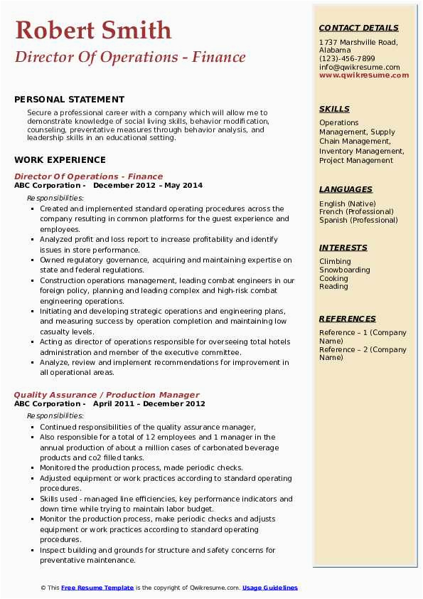 Resume Sample for A Directore Of Operations Director Of Operations Resume Samples