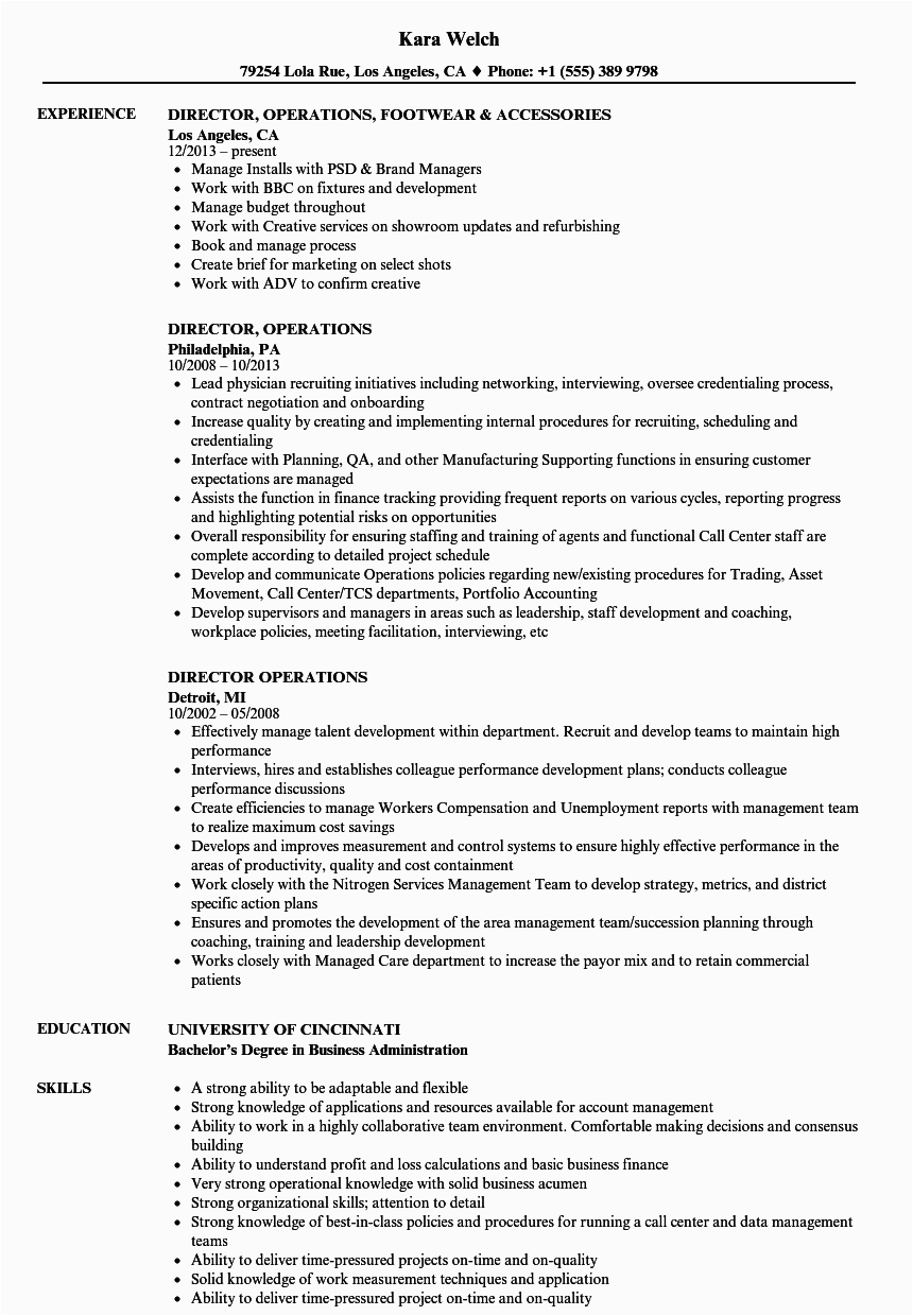 Resume Sample for A Directore Of Operations Director Operations Resume