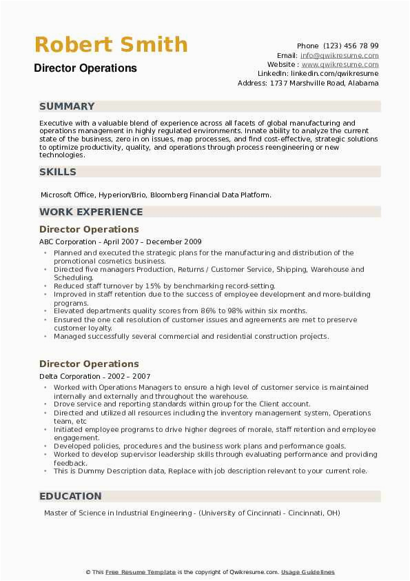 Resume Sample for A Directore Of Operations Director Operations Resume Samples
