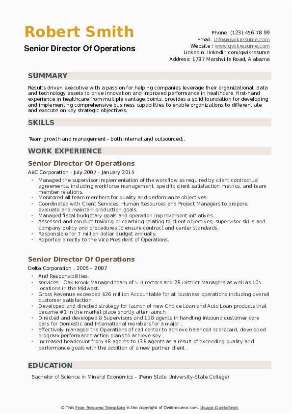 Resume Sample for A Directore Of Operations Senior Director Operations Resume Samples