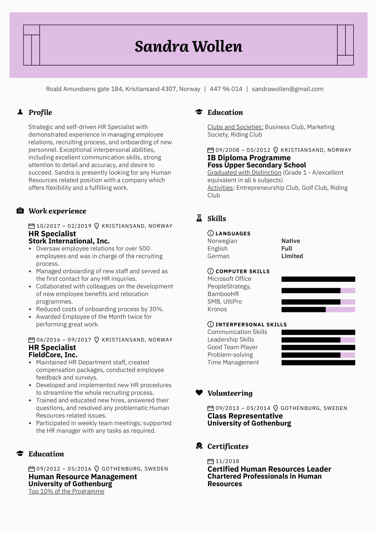 Resume Sample for A Human Resource Human Resources Resume Template