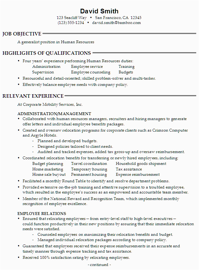 Resume Sample for A Human Resource Sample Human Resources Resume
