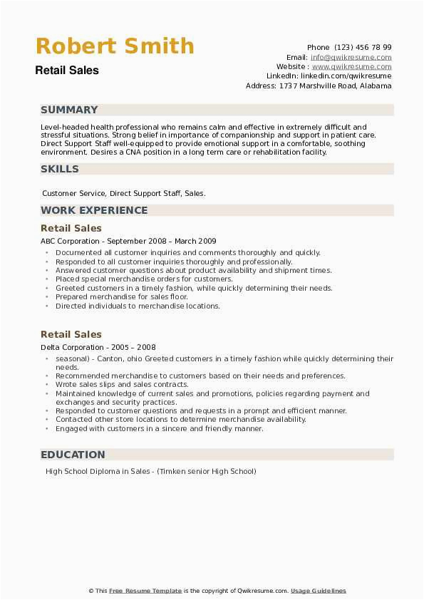 Resume Sample for Retail Sales Job Retail Sales Resume Samples
