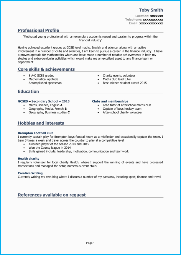 Resume Samples for A 16 Year Old Cv Template for 16 Year Old [kick Start Your Career]
