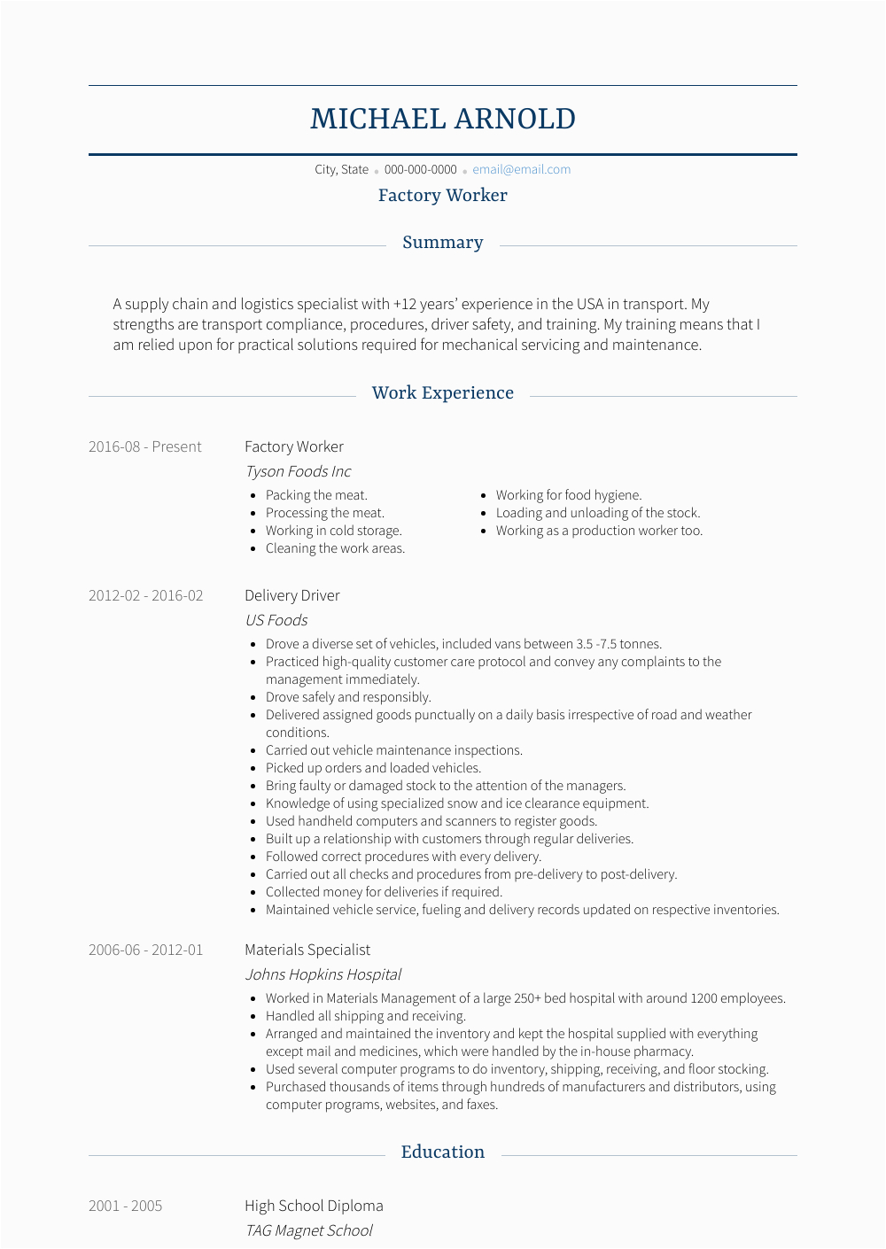 Resume Samples for A Factory Position Factory Worker Resume Samples and Templates