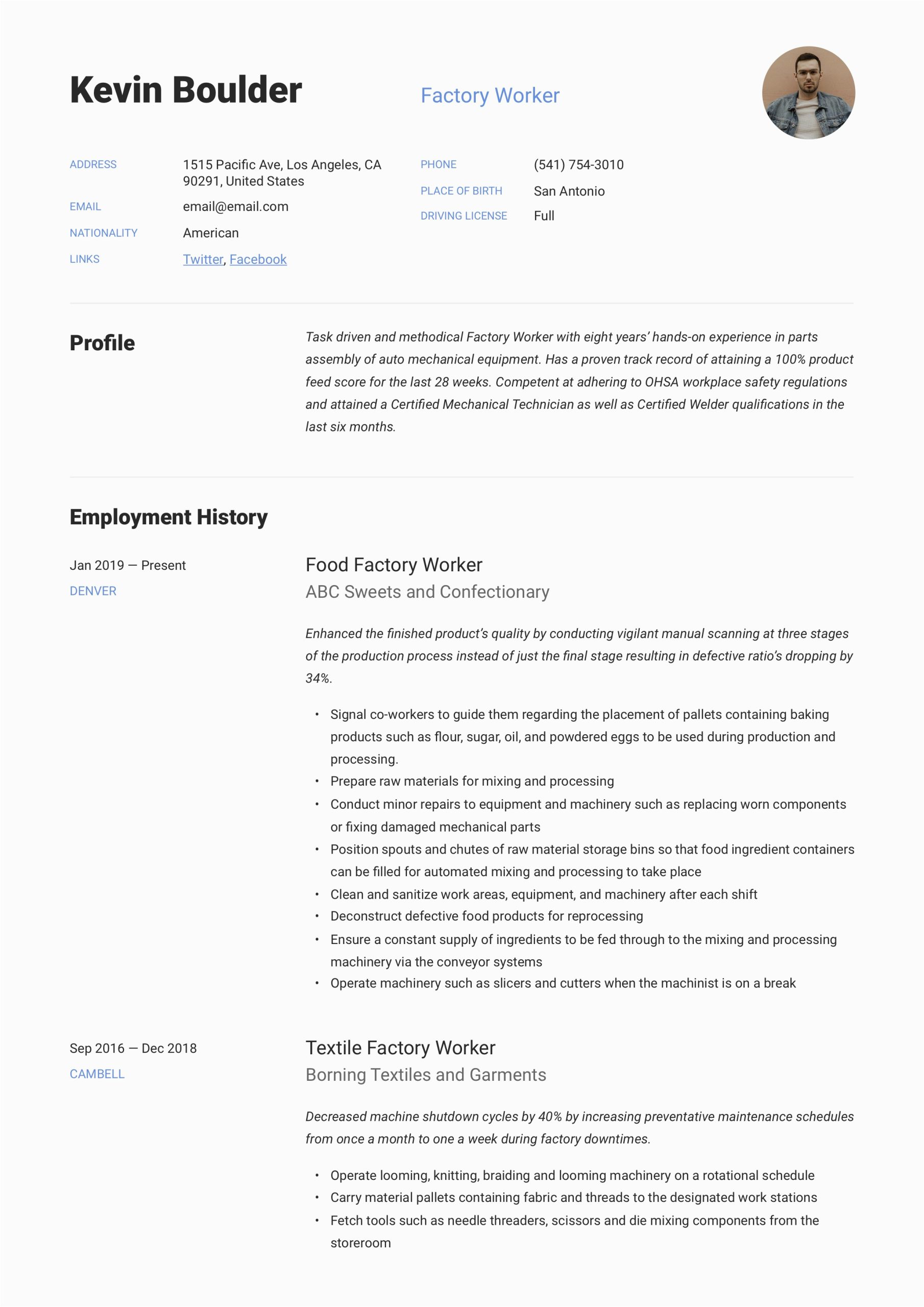 Resume Samples for A Factory Position Factory Worker Resume & Writing Guide 12 Resume Examples