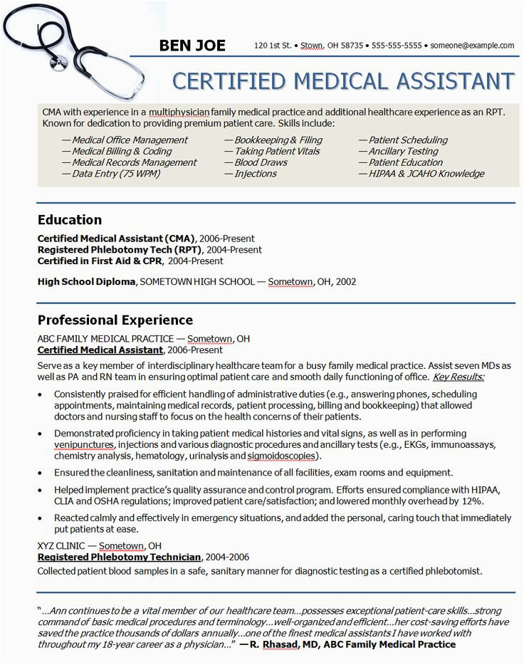 Resume Samples for A Medical assistant Medical assistant Sample Resume