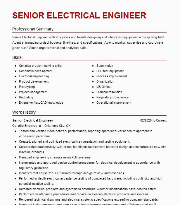 Resume Samples for A Senior Electrical Engineer Senior Electrical Engineer Resume Example Woodward Inc fort Collins