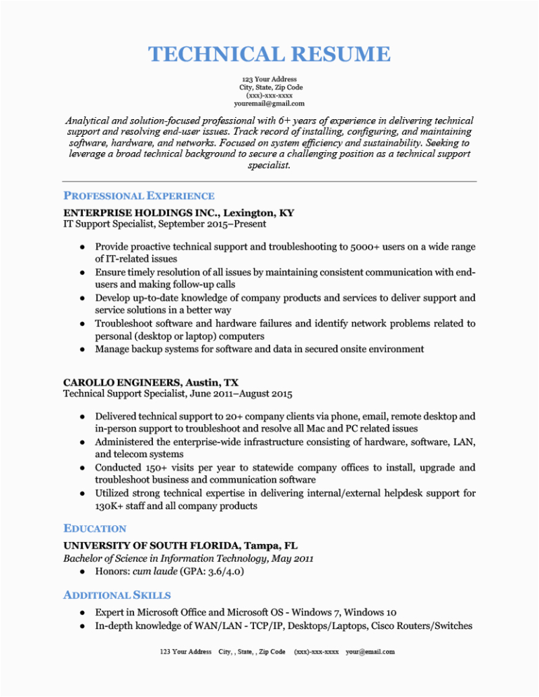 Resume Samples for A Tech Position Technical Resume 15 Examples Template & Writing Tips