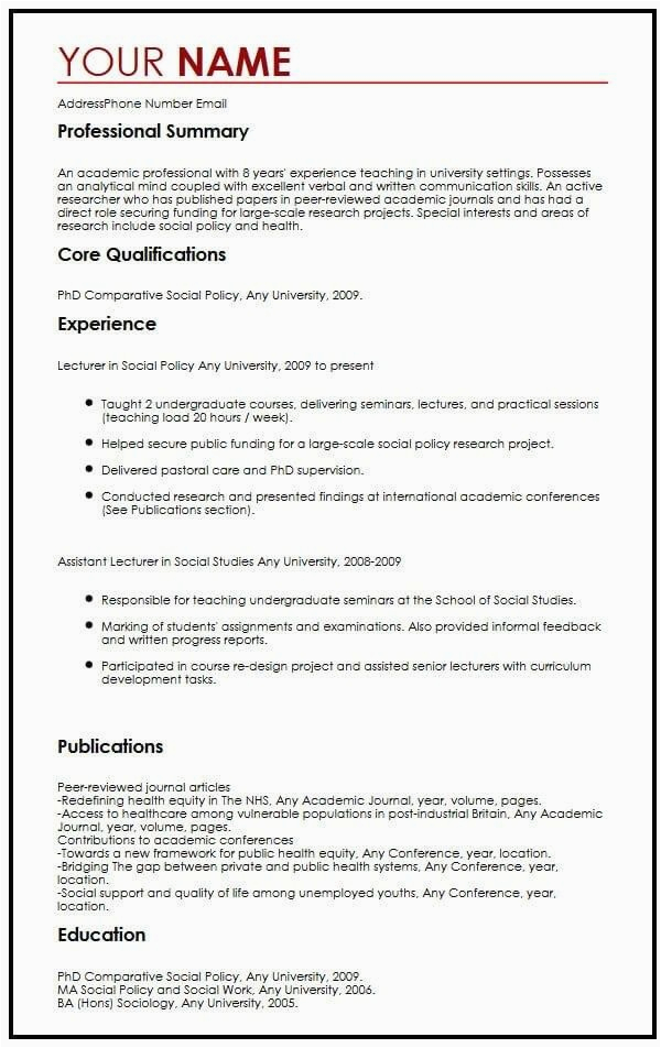 Resume Samples for Academic Positions In Education Academic Cv Example Myperfectcv