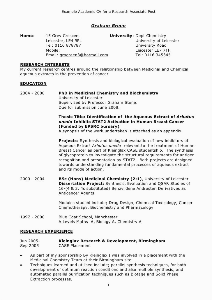 Resume Samples for Academic Positions In Education Example Academic Cv