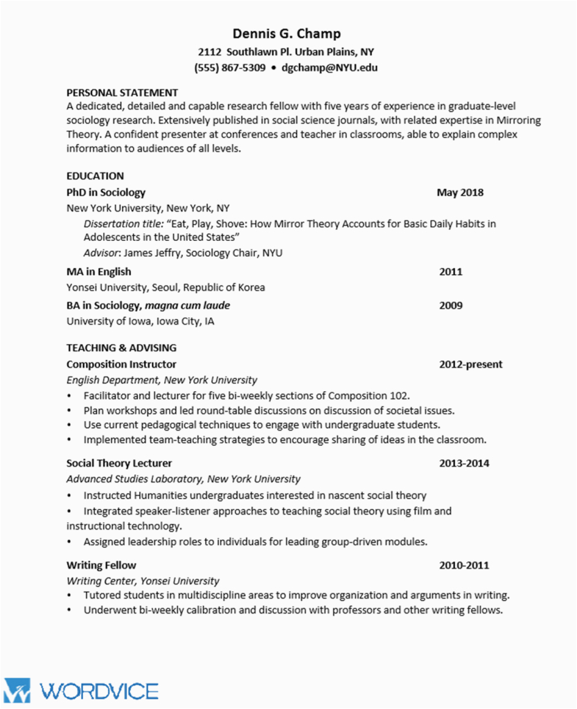 Resume Samples for Academic Positions In Education Resume In English Examples for Student