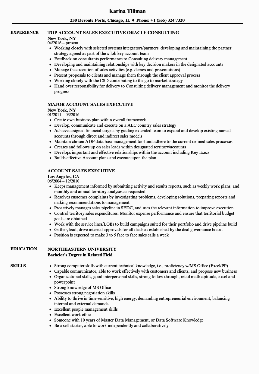 Resume Samples for Account Executive In Sales Account Sales Executive Resume Samples