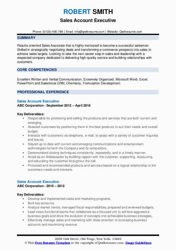 Resume Samples for Account Executive In Sales Sales Account Executive Resume Samples
