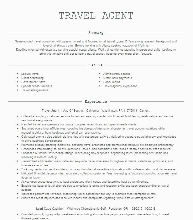 Resume Samples for Travel and tourism Travel Agent Resume Sample Travel and tourism Resumes