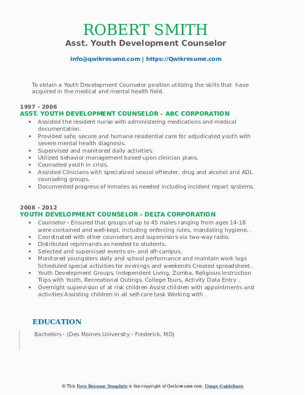 Resume Samples for Youth Development Counselor Youth Development Counselor Resume Samples