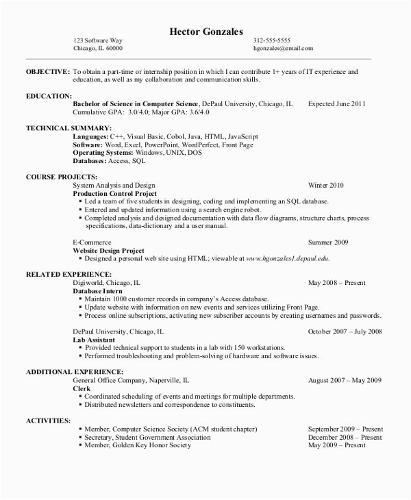 Sample Computer Science Resume Entry Level 14 Puter Science Resume Templates Pdf Doc