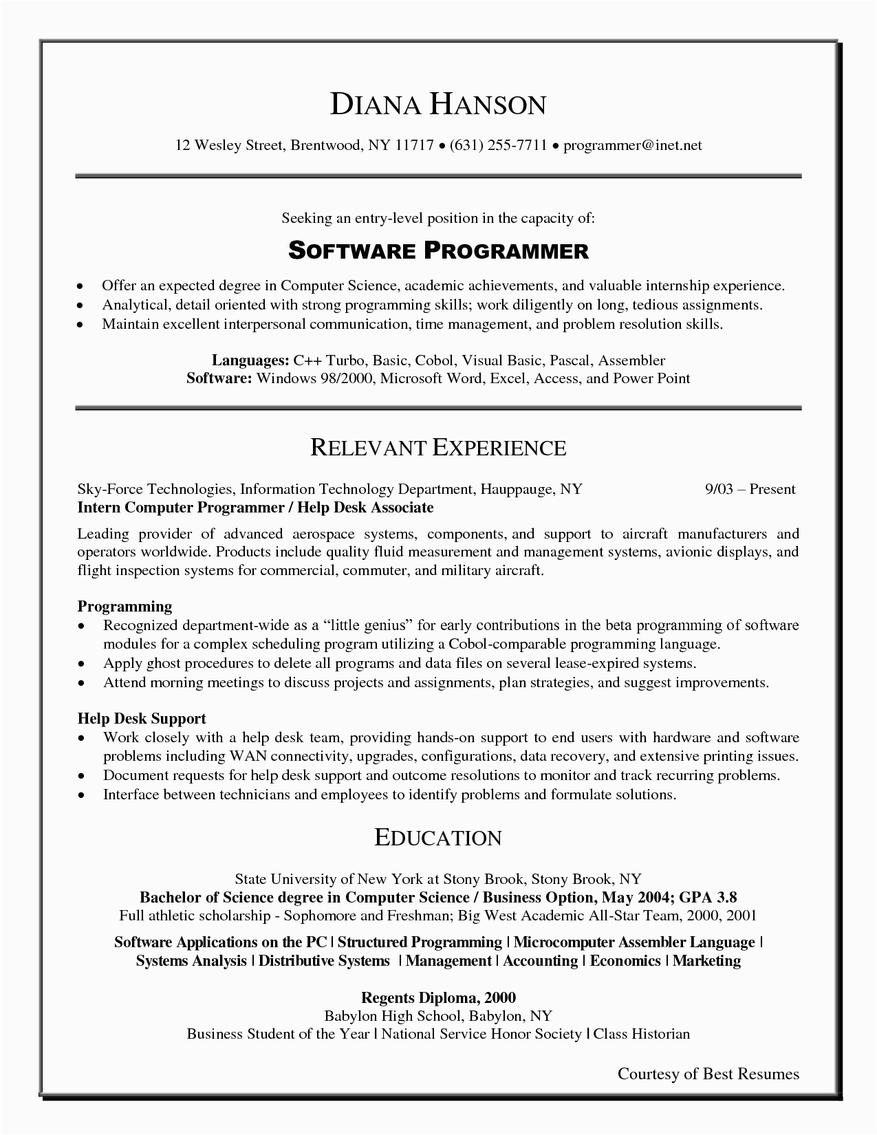 Sample Computer Science Resume Entry Level Puter Science Entry Level Resume – Emmamcintyrephotography