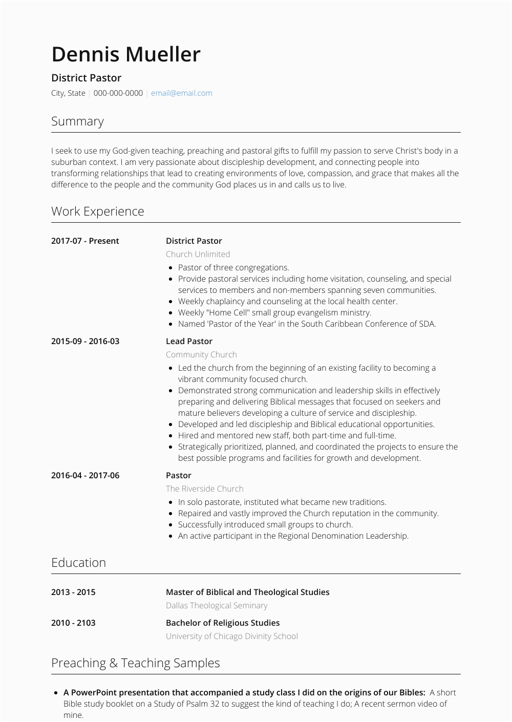 Sample Copy Of A Pastor Resume Lead Pastor Resume Samples and Templates