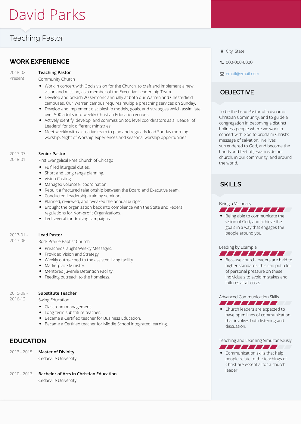 Sample Copy Of A Pastor Resume Lead Pastor Resume Samples and Templates