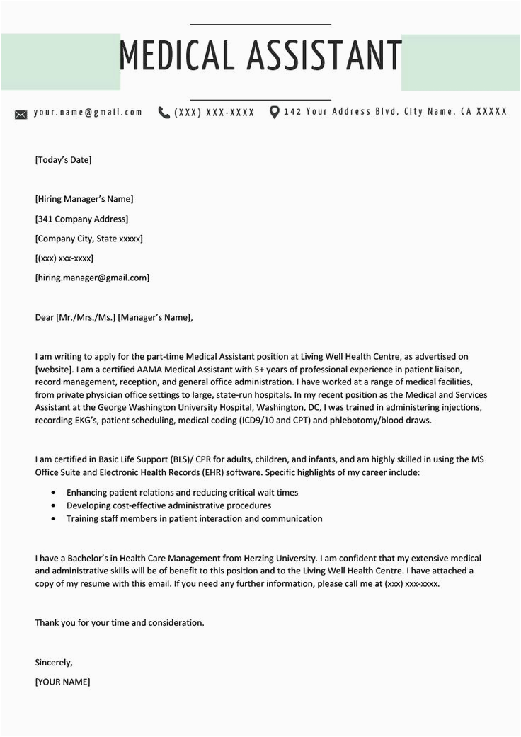 Sample Cover Letter for Physician assistant Resume Cover Letter Template Medical