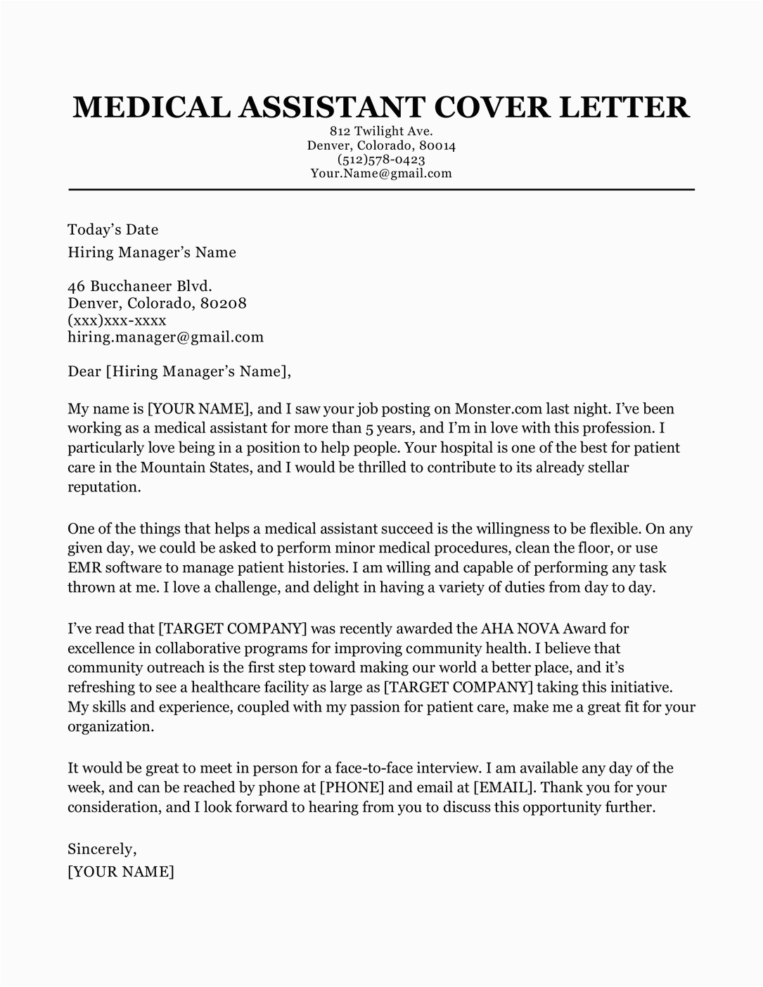 Sample Cover Letter for Physician assistant Resume Medical assistant Cover Letter Sample