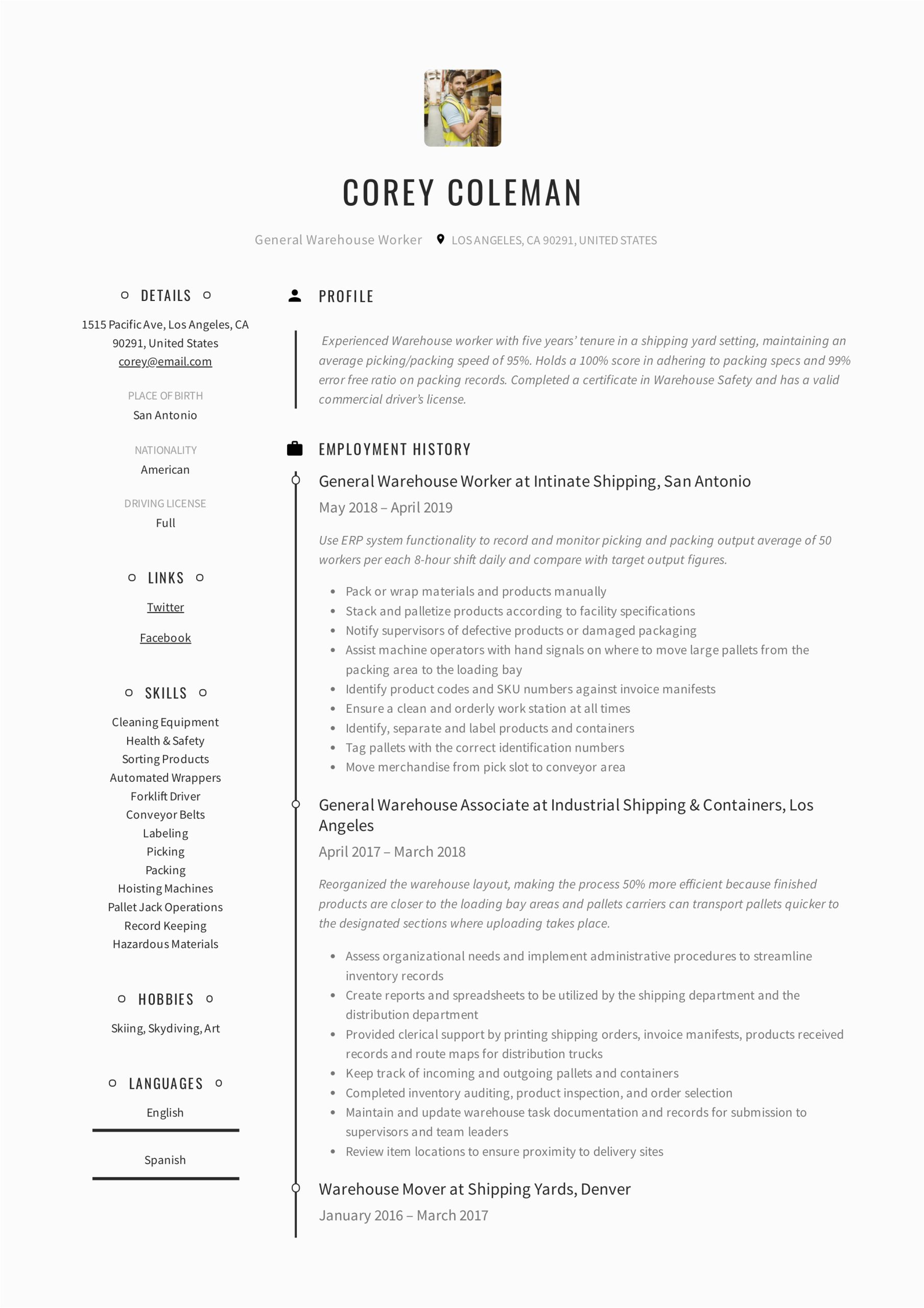 Sample Functional Resume for Warehouse Worker General Warehouse Worker Resume Guide