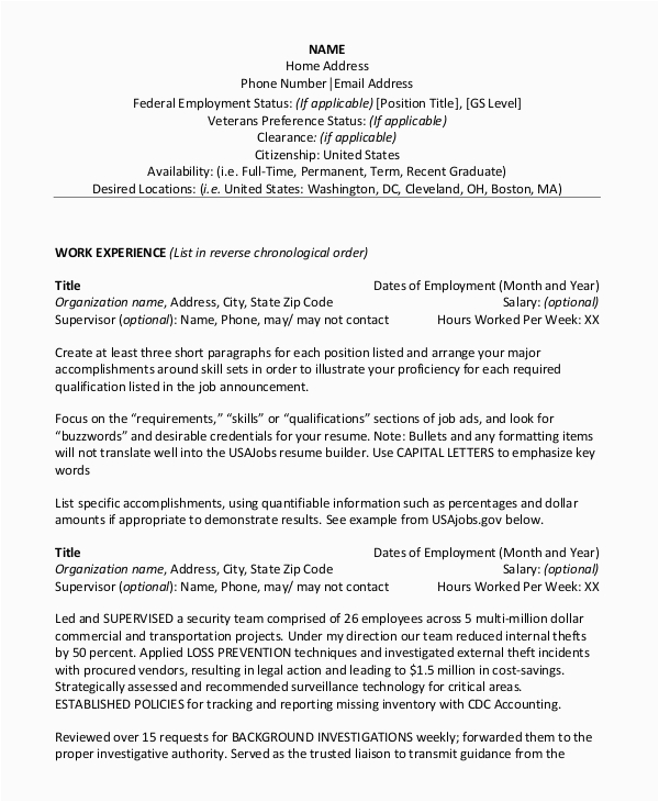 Sample Of Federal Government assembly Resume Free 8 Sample Federal Resume Templates In Ms Word