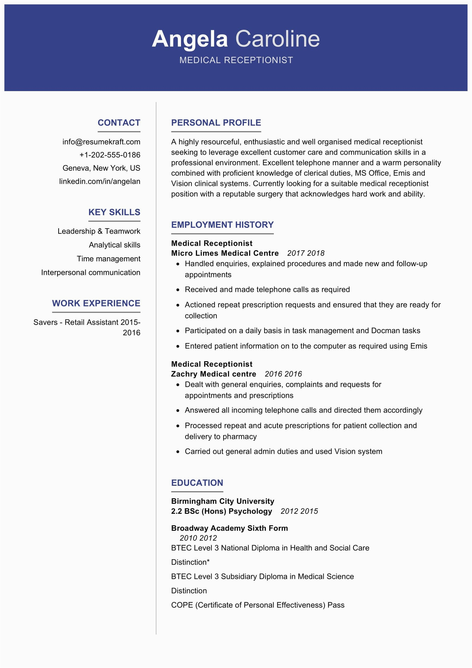 Sample Of Resume for Medical Receptionist Medical Receptionist Resume Sample 2022