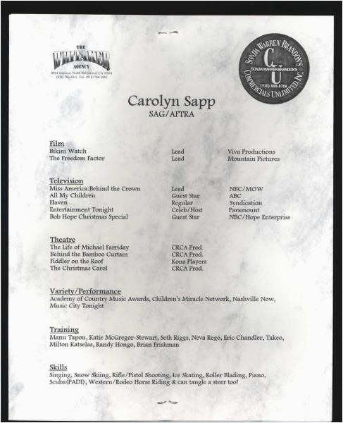 Sample Of Resume for Miss America Carolyn Sapp 8×10 Headshot W Resume Miss America 1992